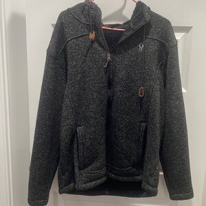 Stoic Dark Heather Sweater Like Sherpa Lined Men's Size Large Hooded Jacket